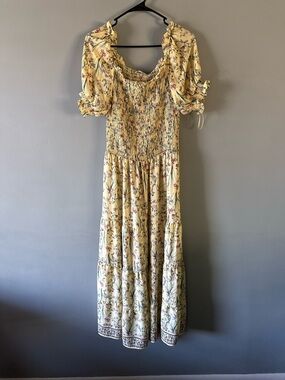 Max Studio Yellow Floral Smocked Maxi with Puff Sleeves